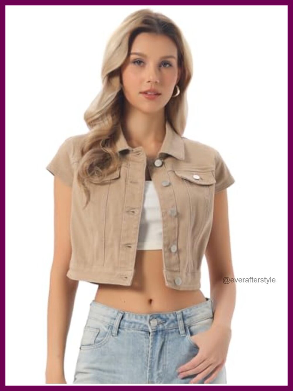 Cropped Denim Jacket Short Sleeve Summer Jean Jacket Women's